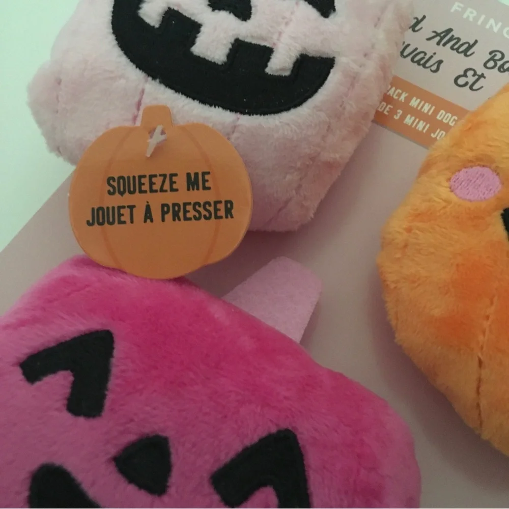 Dog Toys 3 Plush Halloween Pumpkins Squeakers “Bad and Boo-jee” NEW | Fringe